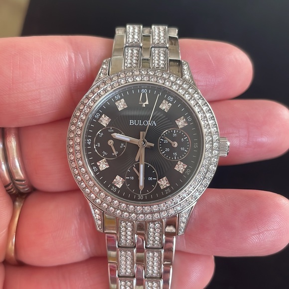 Ladies' Bulova Crystal Accent Watch with Black Dial - Picture 3 of 5